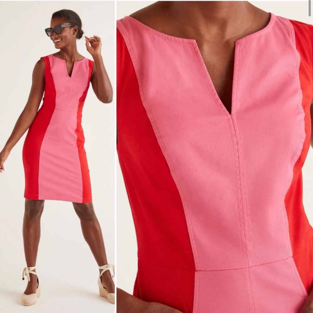 Boden Pink and Red Asymmetrical Slit Sheath Dress